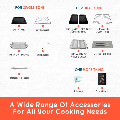 Kocinaider - 24Qt Dual Zone Air Fryer Oven with Rotisserie, 1800W 10-in-1 Countertop Convection Oven & Grill, Large Double Air Fryer Mini Oven,