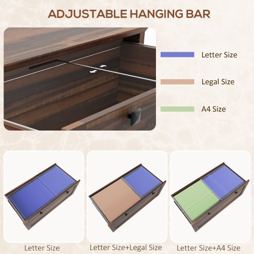 HOMCOM Lateral File Cabinet, 2 Drawer Filing Cabinet with Lock, Printer Stand, Office Filing Cabinet Organizer for A4, Letter Size, Brown