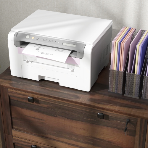 HOMCOM Lateral File Cabinet, 2 Drawer Filing Cabinet with Lock, Printer Stand, Office Filing Cabinet Organizer for A4, Letter Size, Brown