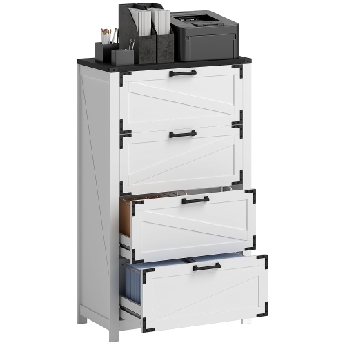 HOMCOM  4 Drawer File Cabinet, Farmhouse Lateral Filing Cabinet \w Adjustable Hanging Bars for Letter, A4 And Legal Size, Printer Stand for Home