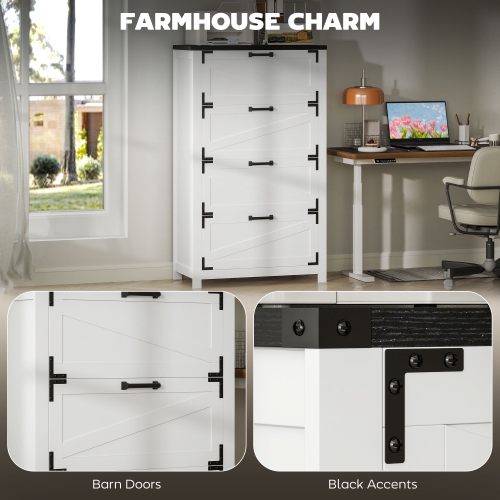 HOMCOM 4 Drawer File Cabinet, Farmhouse Lateral Filing Cabinet with Adjustable Hanging Bars for Letter, A4 and Legal Size, Printer Stand for Home