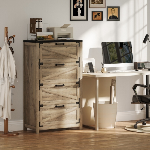 HOMCOM 4 Drawer File Cabinet, Farmhouse Lateral Filing Cabinet with Adjustable Hanging Bars for Letter, A4 and Legal Size, Printer Stand for Home