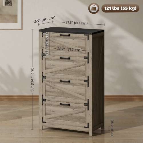 HOMCOM 4 Drawer File Cabinet, Farmhouse Lateral Filing Cabinet with Adjustable Hanging Bars for Letter, A4 and Legal Size, Printer Stand for Home