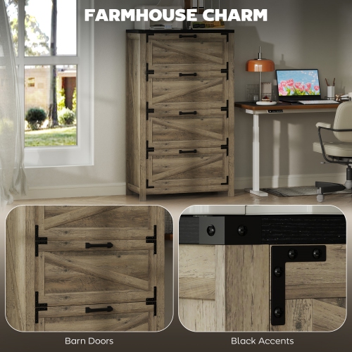 HOMCOM 4 Drawer File Cabinet, Farmhouse Lateral Filing Cabinet with Adjustable Hanging Bars for Letter, A4 and Legal Size, Printer Stand for Home