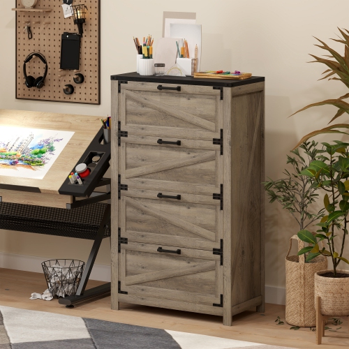 HOMCOM 4 Drawer File Cabinet, Farmhouse Lateral Filing Cabinet with Adjustable Hanging Bars for Letter, A4 and Legal Size, Printer Stand for Home