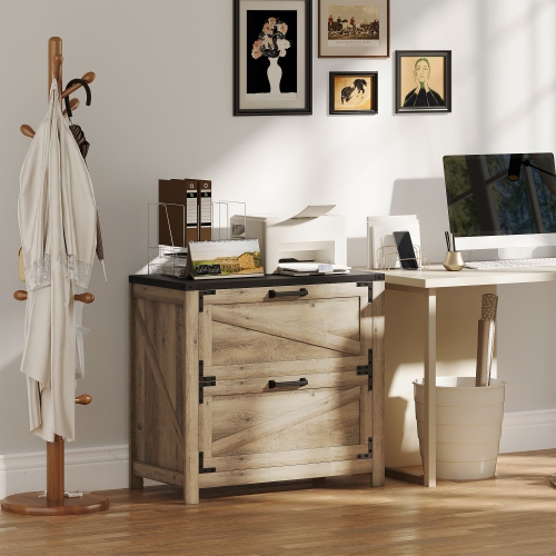 HOMCOM File Cabinet with 2 Drawers, Farmhouse Lateral Filing Cabinet with Adjustable Hanging Bars for Letter, A4 and Legal Size, Printer Stand for