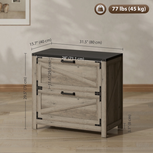 HOMCOM File Cabinet with 2 Drawers, Farmhouse Lateral Filing Cabinet with Adjustable Hanging Bars for Letter, A4 and Legal Size, Printer Stand for