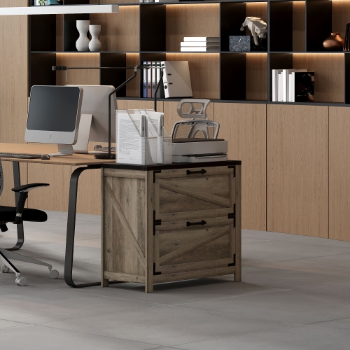 HOMCOM File Cabinet with 2 Drawers, Farmhouse Lateral Filing Cabinet with Adjustable Hanging Bars for Letter, A4 and Legal Size, Printer Stand for