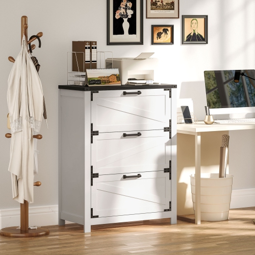 HOMCOM 3 Drawer File Cabinet, Farmhouse Lateral Filing Cabinet with Adjustable Hanging Bars for Letter, A4 and Legal Size, Printer Stand for Home