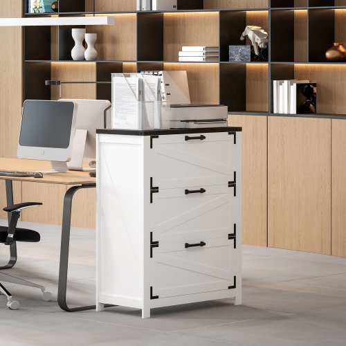 HOMCOM 3 Drawer File Cabinet, Farmhouse Lateral Filing Cabinet with Adjustable Hanging Bars for Letter, A4 and Legal Size, Printer Stand for Home