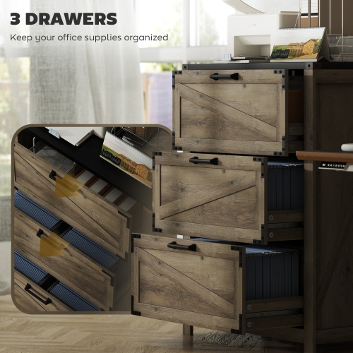 HOMCOM 3 Drawer File Cabinet, Farmhouse Lateral Filing Cabinet with Adjustable Hanging Bars for Letter, A4 and Legal Size, Printer Stand for Home