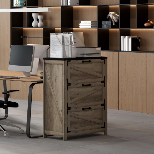 HOMCOM 3 Drawer File Cabinet, Farmhouse Lateral Filing Cabinet with Adjustable Hanging Bars for Letter, A4 and Legal Size, Printer Stand for Home