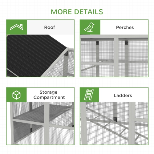 PawHut Outdoor Wooden Chicken Coop with Run, Ramps, Perches, Storage, Backyard Hen House with Combinable Design for 6 - 10 Chickens, 142" x 48" x