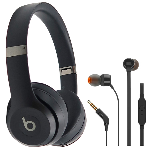 Beats Solo 4 Wireless On-Ear Headphones Matte Black + JBL T110 in Ear Headphones