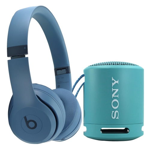 Casque d'écoute sans fil Solo 4 de Beats - Bleu ardoise + haut-parleur portatif SRS-XB13 de Sony - Bleu