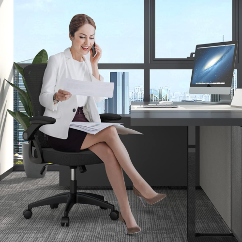 Mid Back Office Chair,Ergonomic Desk Chair with Adjustable Height, Flip-Up Arms and Lumbar Support, Breathable Mesh Computer for Home