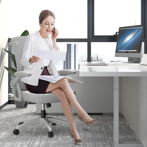 Mid Back Office Chair,Ergonomic Desk Chair with Adjustable Height, Flip-Up Arms and Lumbar Support, Breathable Mesh Computer for Home