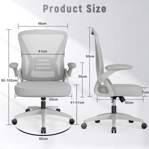 Mid Back Office Chair,Ergonomic Desk Chair with Adjustable Height, Flip-Up Arms and Lumbar Support, Breathable Mesh Computer for Home
