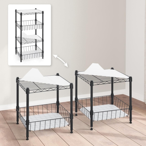CAPHAUS  Nsf Adjustable 2 to 4 Tier Stackable Wire Shelving Unit W/basket & Liner, Storage Corner Shelves, Metal Storage Rack, Wire Shelving Basket