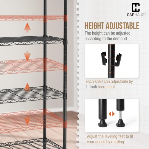 CAPHAUS NSF Adjustable 2 to 4 Tier Stackable Wire Shelving Unit w/Basket & Liner, Storage Corner Shelves, Metal Storage Rack, Wire Shelving Basket