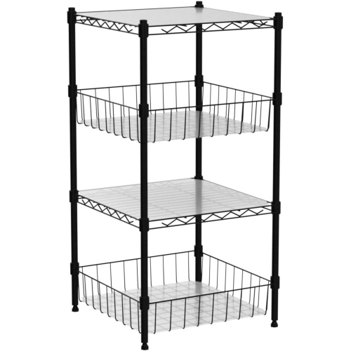 CAPHAUS NSF Adjustable 2 to 4 Tier Stackable Wire Shelving Unit w/Basket & Liner, Storage Corner Shelves, Metal Storage Rack, Wire Shelving Basket