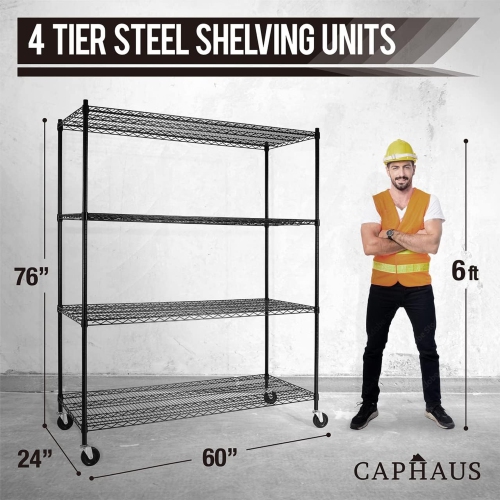 CAPHAUS Heavy-Duty Adjustable Height Wire Shelving Unit, Wire Rack Shelving, Metal Steel Storage Shelves, Garage Shelving Storage Organizer, Utility