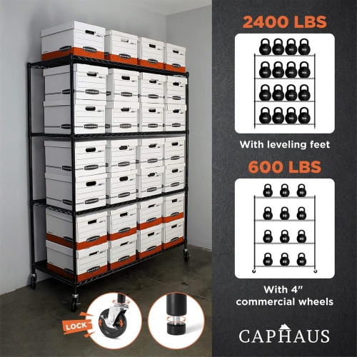 CAPHAUS Heavy-Duty Adjustable Height Wire Shelving Unit, Wire Rack Shelving, Metal Steel Storage Shelves, Garage Shelving Storage Organizer, Utility