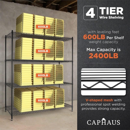 CAPHAUS Heavy-Duty Adjustable Height Wire Shelving Unit, Wire Rack Shelving, Metal Steel Storage Shelves, Garage Shelving Storage Organizer, Utility