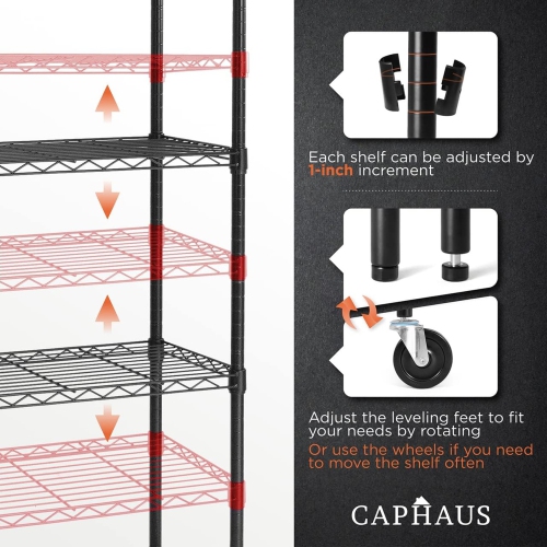 CAPHAUS Heavy-Duty Adjustable Height Wire Shelving Unit, Wire Rack Shelving, Metal Steel Storage Shelves, Garage Shelving Storage Organizer, Utility