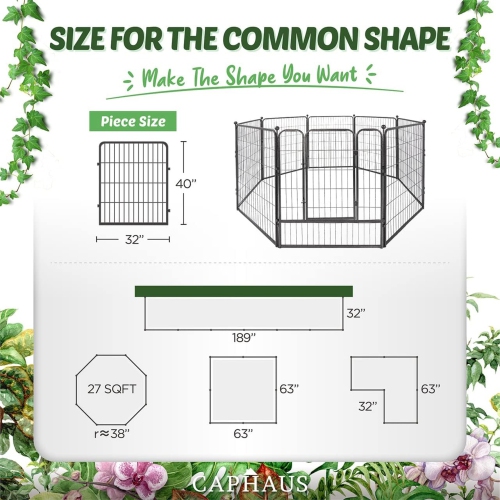 CAPHAUS Decorative Garden Fence, 40 Inch x 21 FT Heavy Duty Iron Fencing Landscape Patio Flower Bed Animal Barrier Border Edging Section, Panel