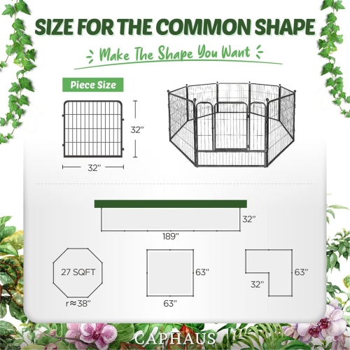 Clôture de jardin décorative CAPHAUS, 32 x 21 pi, cadre en fer robuste, paysage, lit de fleurs, bordures, décoration de panneau, clôture pliante en