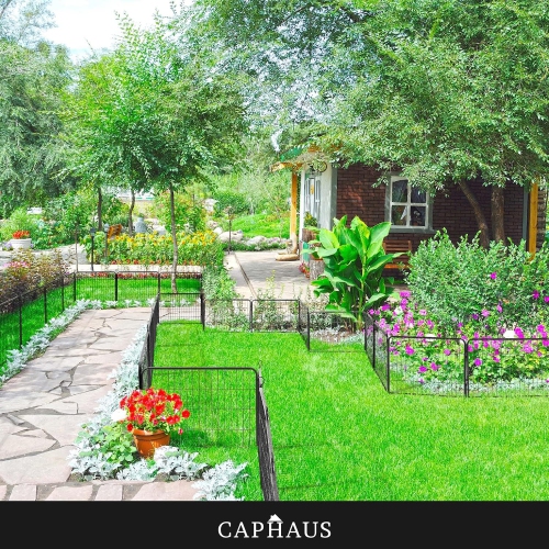 Clôture de jardin décorative CAPHAUS, 32 x 21 pi, cadre en fer robuste, paysage, lit de fleurs, bordures, décoration de panneau, clôture pliante en