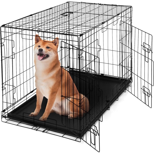 BOWHAUS  Foldable Dog Crate Wire Metal Dog Kennel W/divider Panel, Leak-Proof Pan & Protecting Feet, Single & Double Door, Small, Medium & Large Dog