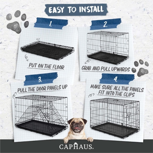 BOWHAUS Foldable Dog Crate Wire Metal Dog Kennel w/Divider Panel, Leak-Proof Pan & Protecting Feet, Single & Double Door, Small, Medium & Large Dog
