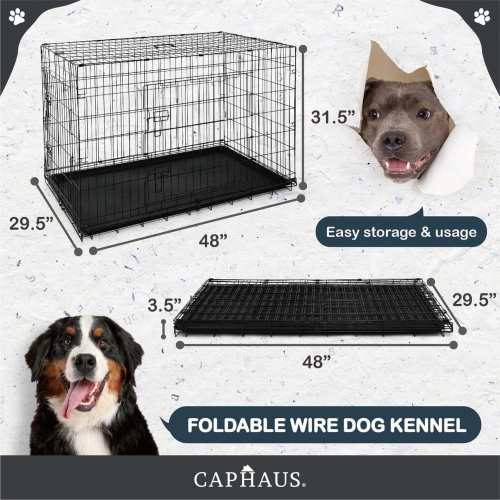 CAPHAUS Foldable Dog Crate Wire Metal Dog Kennel w/Divider Panel, Leak-Proof Pan & Protecting Feet, Single & Double Door, Small, Medium & Large Dog