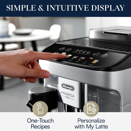 Boîte ouverte - Machine à espresso automatique Magnifica Evo de DeLonghi avec moussoir et moulin et fonction Over Ice - Argenté/Noir
