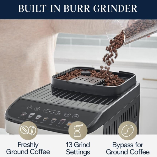 Boîte ouverte - Machine à espresso automatique Magnifica Evo de DeLonghi avec moussoir et moulin et fonction Over Ice - Argenté/Noir