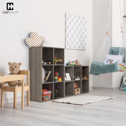 CAPHAUS Sturdy Room 11-Inch Cube Storage Organizer Shelf, with Thick Exterior Edge, Storage Shelf Divider w/Back, Bookcase,9-Cube, Rustic Grey Oak