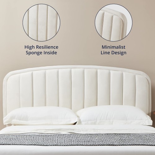 Queen Size Bed Frame, Upholstered Velvet Platform Bed with Adjustable Headboard, Wood Slat Support, No Box Spring Needed