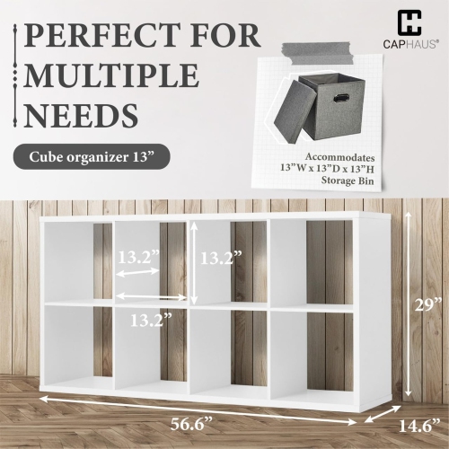 CAPHAUS – Étagère de rangement cubique robuste de 13&nbsp;po, bord extérieur très épais, séparateur de tablette de rangement ouvert, bibliothèque, 8