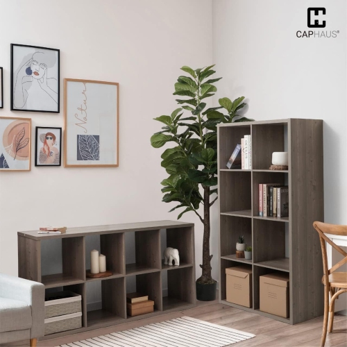 CAPHAUS Sturdy Room 13-Inch Cube Storage Organizer Shelf, with Extra Thick Exterior Edge, Open Storage Shelf Divider, Bookcase, 8-Cube, Rustic Grey