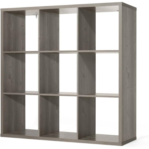 CAPHAUS Sturdy Room 13-Inch Cube Storage Organizer Shelf, with Extra Thick Exterior Edge, Open Storage Shelf Divider, Bookcase, 9-Cube, Rustic Grey