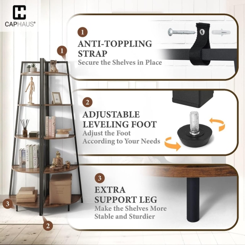 CAPHAUS – Grand support en coin, tablettes de présentation à 4 niveaux, étagère en coin pour plante de rangement en bois en échelle avec cadre en