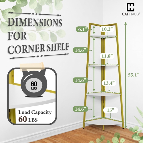 CAPHAUS Tall Corner Shelf Stand, 4-Tier Display Shelves, Ladder Corner Wood Storage Plant Bookshelf with Metal Frame, Versatile Shelving Unit