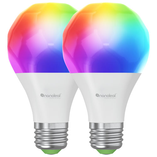 Ampoule DEL intelligente/Wi-Fi A19 Essentials de Nanoleaf avec capacité Matter - Paquet de 2 - Blanc et couleur