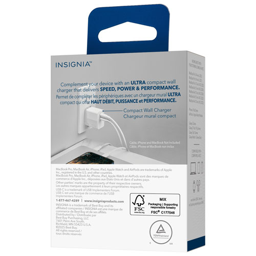 Chargeur mural à deux ports USB-C GaN de 70 W d'Insignia (NS-PW370C2W25-C) - Exclusivité Best Buy