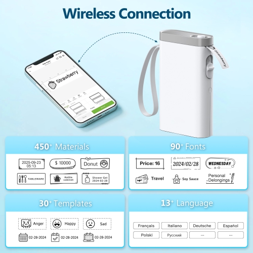 Étiqueteuse avec ruban adhésif, imprimante d'étiquettes Bluetooth P21, mini étiqueteuses sans fil avec plusieurs modèles pour organiser le bureau à