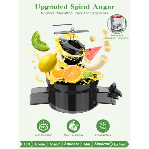 GlowWise Juicer Machines 4.35" wide chute for whole fruits, built-in slicing blades, easy to clean, quiet operation, high juice yield, perfect for