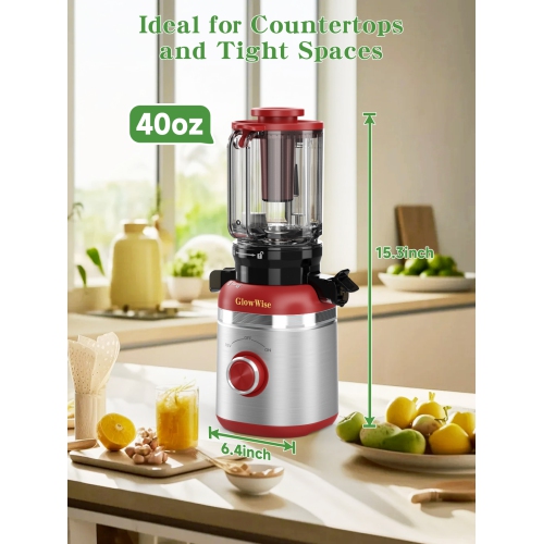 GlowWise Juicer Machines 4.35" wide chute for whole fruits, built-in slicing blades, easy to clean, quiet operation, high juice yield, perfect for