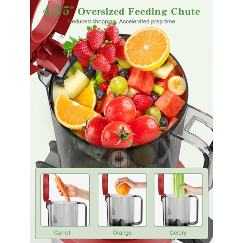 GlowWise Juicer Machines 4.35" wide chute for whole fruits, built-in slicing blades, easy to clean, quiet operation, high juice yield, perfect for